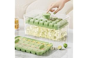 FFTT PRO Ice Cube Tray with Lid and Bin, 56 Pcs Ice Cube Mold, 2 Trays & Ice Scoop, BPA Free(Green)