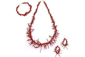 Antonino De Simone Joyas flecos de coral rojo mediterráneo. Collar, pulsera y pendientes montados en plata blanca o dorada 925 (seleccione la opción deseada)