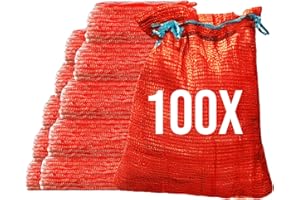 Bazko 100 Stück Raschelsäcke 50x80 cm 30 kg | rot | Netzsäcke mit Zugband | Kartoffelsack Zwiebelsäcke, Netzsack Brennholz Kaminholzsäcke