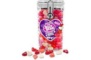 The Jelly Bean Factory, Heart Beats Jelly Beans 650g Jar - Valentines Sweets, 5 Natural, Huge Jelly Fruit Flavours, Retro American Sweets - Gourmet Jelly Bean Hearts, Valentines Gifts for Kids, Adults