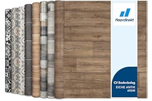 FLOORDIREKT Revestimiento de suelo CV en imitación de madera, suelo de PVC, se vende por metros, antideslizante y fácil de limpiar, suelo de vinilo (200 x 200 cm, Atlantic | roble antiguo 606M)