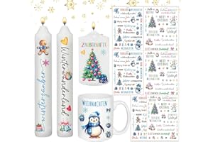ROEOWENE 6 PCS Kerzentattoos Weihnachten,Wasserschiebefolie Kerzen Tattoos,Rub on Sticker Weihnachten Kerzenfolie DIY Kerzensticker für Keramik, Kerzenaufkleber für Kerzen Dekorieren Kerzentatoos,Blau