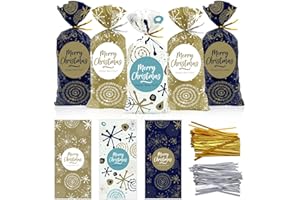 KAZATE Sacchetti Biscotti Natale 120pcs, Buste Alimentari per Natalizi, Plastica Sacchetto Regalo Sacchettini Natalizio con Cravatte, Bustine Alimenti Cellophane Piccole per Regali Caramelle Dolci