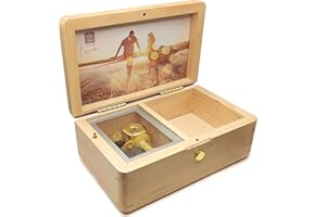 falado 18 Note Wind up Solid Wood Jewelry Music Box with Photo Frame, for Christmas/Birthday/Valentine's Day/Mother's Day，Tune of You are My Sunshine. (Maple Wood)