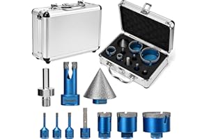 Yigowyigo 10 unidades Juego de brocas de diamante (6/8/20/35/50/68 mm), coronas para porcelanico, Brocas Chaflán Biselado para azulejos de porcelana, cerámica, granito y mármol