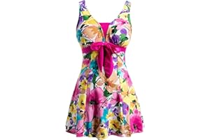 Wantdo Women's Plus Size Swimwear One Piece Tummy Control Swimdress Modest Skirted Swimsuit