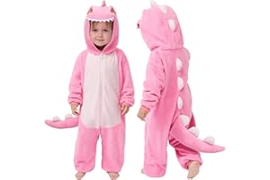Spooktacular Creations Baby Unisex jumpsuit, Pink Dinosaur Toddler Hooded Jumpsuit Costume with a Tail, Zip-Up Hooded Sleepwear for Halloween Cosplay Costume,12-18months