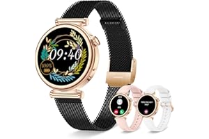 IARET Reloj Inteligente Mujer Pequeño, Smartwatch Mujer Redondo 1.27" 41mm con Llamadas, 3 Correas Pulsera Actividad con 100+ Modos Deportivos Pulsómetro Sueño Cuenta Pasos para Android & iPhone (Oro Negro)