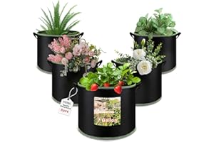 VZOXL 7 Gallon Fabric Plant Pots,5 Pack Plant Grow Bags,Thickened Breathable Nonwoven Grow Bags with Handles,Grow Bags for Vegetables,Tomatoes,Potato,Fruit,Flowers Bags Indoor & Outdoor