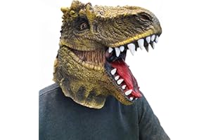 PartyHop Máscara de dinosaurio T-rex con cabeza de animal de látex de cabeza completa, máscaras realistas para Halloween, carnaval, fiesta de disfraces, máscaras faciales divertidas para adultos