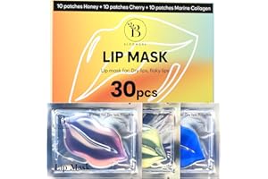 BLOOMORA Masque pour les Lèvres (30 pcs) - Masque Collagène Marin, Cerise & Miel - Soin Exfoliant & Hydratant pour les lèvres - Nuit & Jour - Parfait pour une Journée Spa à la Maison