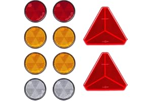 BEIJISTAR Catarifrangente Rimorchio, 2 x Catarifrangente Autoadesivo Triangolare Rosso, 2 x Rosso 4 x Giallo 2 x Bianco Catarifrangente Autoadesivo Tondi, per Camion Rimorchio RV Caravan