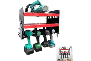 YRHome Rangement d'outils - Batterie - Perceuse à percussion - Support mural pour 4 outils électriques - Étagère murale à 3 couches - Rangement des outils - Tournevis - Armature pour accessoires