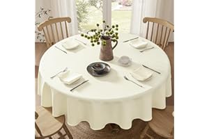 Softalker Nappe Ronde 160 cm Beige,210GSM,Lavable,Texture Lin,résistante à l'eau,Anti Tache,pour extérieur,fête,Anniversaire,réveillon,Mariage,Noël,Table Basse,Table à Manger,Automne,Hiver,Nouvel an