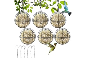 TUFA Lot de 6 supports de boules de burin, mangeoires pour oiseaux, à suspendre, en métal, avec crochets en forme de S, distributeur de nourriture pour oiseaux sauvages, jardin, moineaux, rouge-gorges