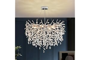 ‎AHXIAOZN Modern Kronleuchter Kristall Silber, Große Luxus Raindrop Pendelleuchte, Rund Kristall Hängeleuchte Light Fixture, Luxury Tree Branch Kronleuchter für Kücheninsel, Esszimmer, 80cm