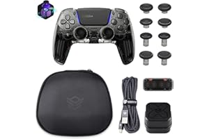 HEXGAMING Manette pour ps5 avec 4 Palette / 8 Joysticks Hall Effect/Câble de Charge/Étui Sac de Transport/Support de Chargeur Manette,ULTIMATE PRO Controller pour ps5/PC/Mobile-Noir Aventurier