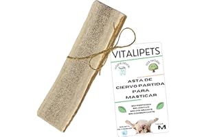 VITALIPETS Asta de Ciervo Partida para Perro de 5 a 12 Kg Talla M – Hueso para Masticar Natural – Recompensa – Juguete de Ocupación de Cachorro Indestructible – Masticación – Higiene Dental – Anti Estrés