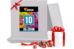 Zenacolor - Canvas Set 10 teilig - Leinwand zum Bemalen 20x20cm - Gemälde auf Leinwand, Acrylmalerei, Ölgemälde, Gouache, Aquarell - 100% Säurefreie Baumwolle