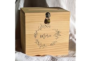TE Whaka Grande urne en bois Merci avec Cadenas | 25x25x20 CM | Urne mariage champetre - Urne Anniversaire, Bapteme, Communion, Retraite | Cagnotte en Bois - Cadeaux invités Mariage