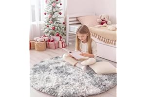 VOFUSHON Okrągły dywan, 100 cm, jasnoszary, nadaje się do prania, antypoślizgowy, z wysokim runem, do pokoju dziecięcego, miękki, puszysty dywan