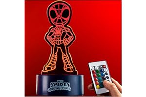 Get Trend Disney Spiderman LED Night Light, Bedside Table Lamp with Adjustable Brightness, USB Battery-Powered Lamp 16 Colours 4 Modes, Bedroom Decor (Multi Spidey)