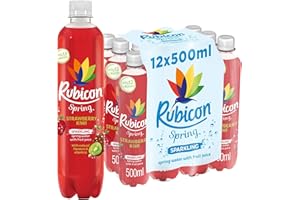 Rubicon Spring 12 Pack Strawberry Kiwi, Sparkling Spring Water with Real Fruit Juice & Natural Flavours, Only 12 Calories - 12 x 500ml Multipack Bottles