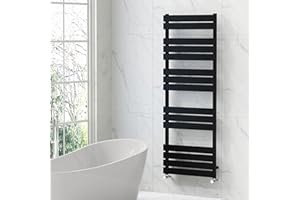 NRG Bathroom Flat Panel Heated Towel Rail Radiator Modern Central Heating Warmer Wall Mounted Ladder Rad 1600×600mm Black