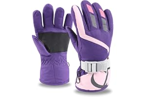XIAOHAWANG Zimowe rękawice dziecięce dla dziewczynek i chłopców, wodoodporne rękawice narciarskie snowboardowe dla dzieci w wieku 4-7 lat (ciemnofioletowe)