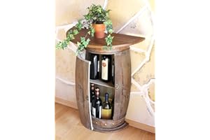 DanDiBo - Mesita de pared semicircular de madera con estantes para vino y con forma de barril, 73 cm, color marrón 0373-R