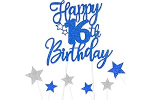 FUNCANDLE Royal Blue Happy 16th Birthday Cake Toppers for Cake,Personalised Cake Toppers for Boy Men Girl Women Decorations,Glitter Cupcake Topper Cake Topper Kit 16th Birthday Party Cake Decoration Supplies