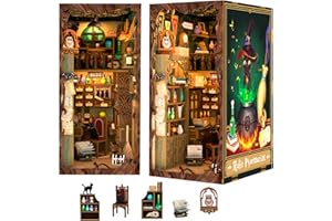 CUTEBEE DIY Book Nook Kit with Dust Proof, Bookshelf Insert DIY Miniature Kit Booknook Bookend Stand Bookcase Model Build Creativity Kit Decor Alley with LED Light (Magic Pharmacist)