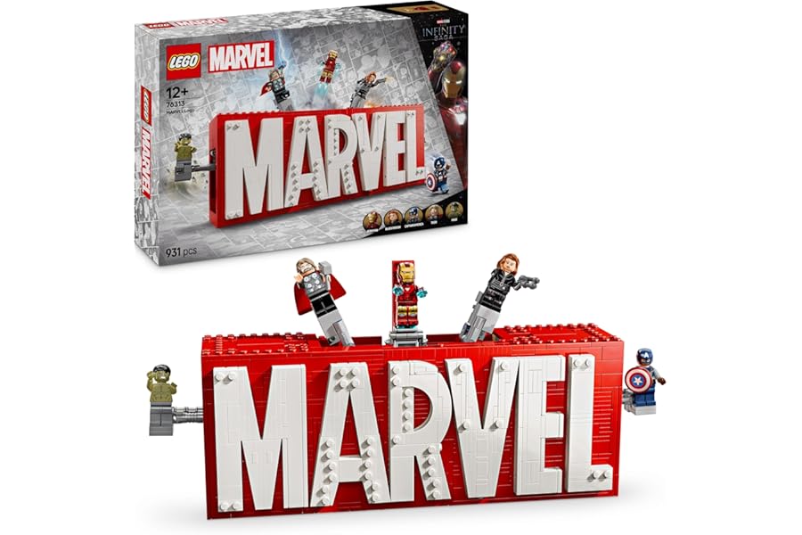 LEGO MARVEL Logo and Minifigures - Building Model with Superheroes Legends of Hulk, Thor, Iron Man, Black Widow and Captain America Toy, Games for Children from 12 Years Collectible 76313