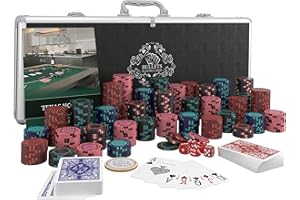 Bullets Playing Cards - Maletín de póquer Corrado Deluxe con 500 fichas de póquer de arcilla sin valores, instrucciones de póquer, botón de distribuidor y cartas de póquer de plástico