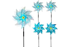 YITLA Windrad Vogelabwehr Taubenabwehr, Windrad GartenTaubenschreck,Taubenabwehr Balkon,Reflektierende Windräder Vogelschreck Vogelabwehr to Protect Garten,Hof, Obstgarten (5 Blau+Silber)