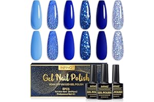 INPING Vernis Semi-Permanent Multi-Couleurs Bleu Clair Océan Pailleté - Vernis Gel UV/LED Soak Off pour Débutant et Nail Art DIY, 8ML