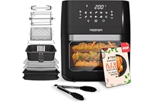 Noaton A120 Ultra Pro Friggitrice ad Aria Calda 12L, Friggitrice senza olio, Online ricettario e pinze da cucina 26 cm, 1800W, 10 programmi, Display digitale, Compatta, per 1-4 persone, Nero