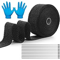 YAOBLUESEA 10M Hitzeschutzband Fiberglas Auspuffband mit 10 Kabelbinder für Fächerkrümmer Thermoband Krümmerband Schwarz
