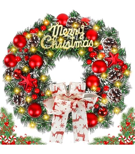 CIRULLI Weihnachtskranz Mit Beleuchtung – 30 Cm, Mit LED-Lichtern & Schleife