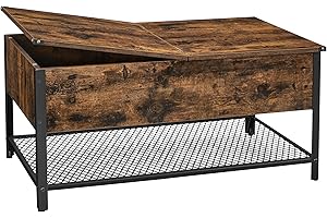 VASAGLE Coffee Table, Living Room Table with Flip Lid, Hidden Storage Compartment and Mesh Shelf, Steel Frame, for Living Room, Industrial, 100 x 55 x 47 cm, Rustic Brown and Black LCT230B01