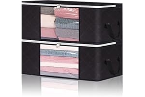 Vieshful 2 szt. Torba do przechowywania ubrań, 35L Oddychający składany organizer do szafy ze wzmocnionym uchwytem na kołdry, koce, pościel, czarny