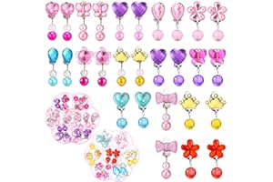VIEINKAUFEN ViEinkaufe 14 Pairs Clip on Earrings for Girls, Colorful Girls Clip on Earrings for Kids, Non-Pierced Princess Play Earring, Kids Jewelry Dress Up Accessories for Party Favors, Birthday Gifts