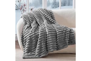 ‎BEDELITE BEDELITE Kuscheldecke Flauschig Decke Klein - weiche Flanell Decken Grau 125x150 für Sofa, Deko Streifen Cord Fleecedecke als Sofaüberwurf für Wohnzimmer, Throw Blanket Wide Use