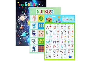 Lot de 3 affiches éducatives ICEBLUEOR,Tableau d'apprentissage mural laminé,Chiffres et lettres de l'alphabet,Pour enfants, tout-petits,Éducation familiale préscolaire,Décoration de salle de classe