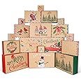 Christmas Wrapping Boxes for Gifts-18 Kraft Christmas Shirt Boxes with Lids for Presents, Assorted Xmas Holiday Boxes Set with Gift Stickers, Extral Large Robe Boxes for Sweaters,12 Designs, 4 Size