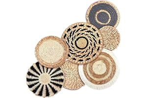SWEETBIUTI Woven Wall Decoration Round Rattan Flower Basket Wall Hanging Rustic Natural Decor Boho Wall Art 7pcs for Bedroom, Living Room, Bathroom Wall Decoration