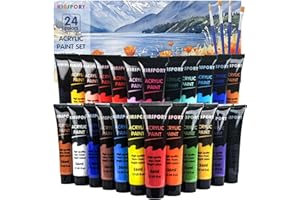 KINSPORY Pinturas Acrílicas 24 x 36 ml con 4 Pinceles - Resistente al Agua, Certificado Seguro, Acrylic Paint - para Lienzo, Madera, Vidrio, Piedra - Ideal para Artistas, Principiantes y Niños