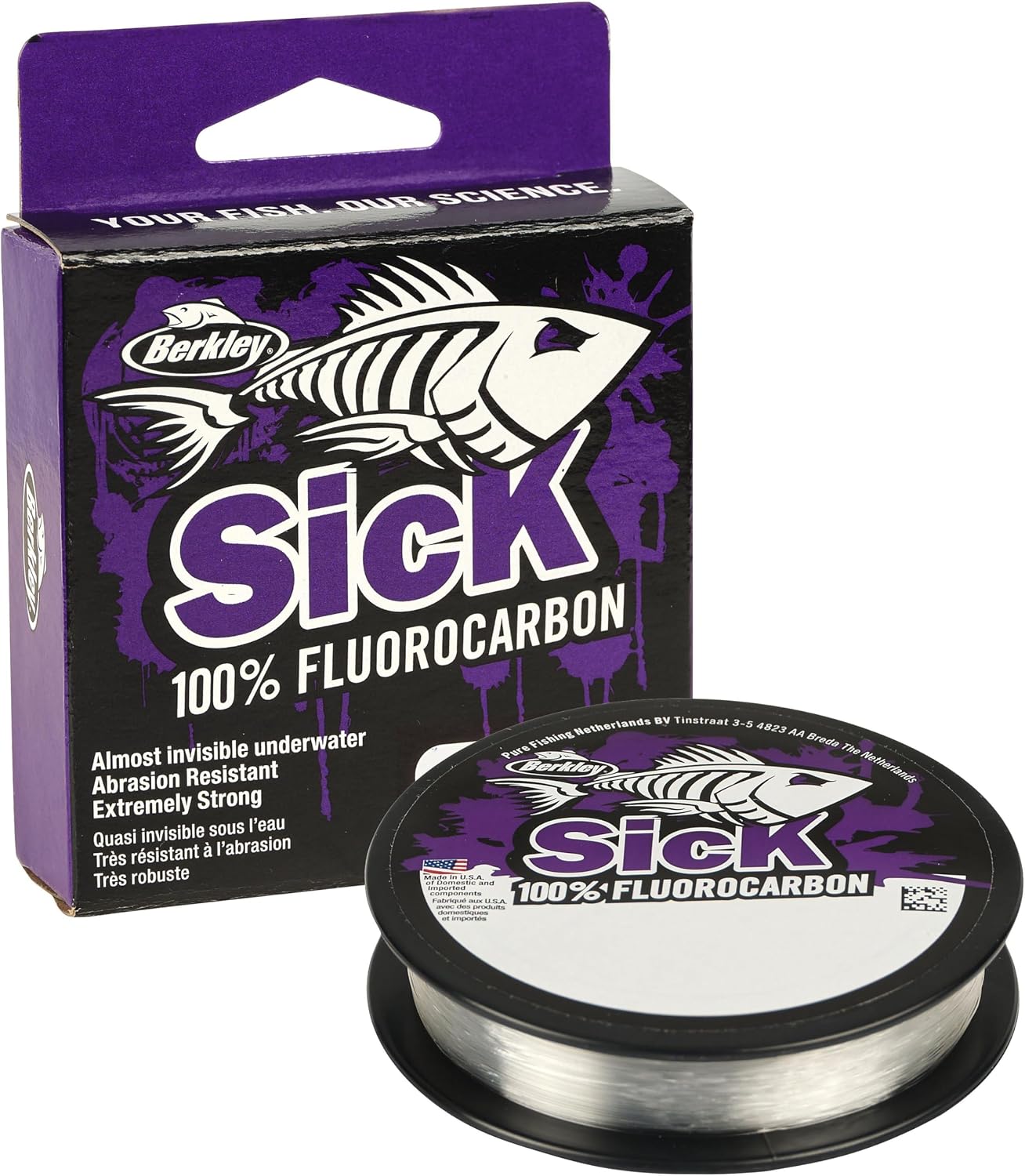 Berkley Sick Fluorocarbon Leader - Línea de Pesca de Carbono Fluorado Transparente, Hundimiento Rápido e Invisible, 50 m/40 m, Agua Dulce y Salada