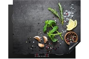 KitchenYeah© Protege Plaque Tapis Pour Induction 65x52 cm Deco Cuisine Protection Vitrocéramique Pour Cuisiniere Lime - Herbes - Épices - Vert - Béton - 65x52 cm