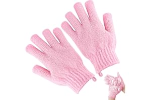 LAFEFE 1 a Pair Exfoliating Gloves - Bamboo Shower Gloves - Bath and Body Exfoliator Mitts - Scrubs Away Ingrown Hair and Dead Skin - for Shower, Spa, Massage and Dead Skin Cell Remover - Pink